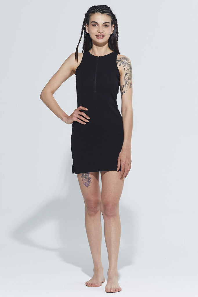 Organik Pamuk Mini Elbise, Slim Fit Fermuarlı - Adel
