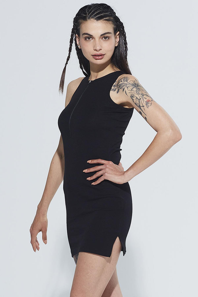 Organik Pamuk Mini Elbise, Slim Fit Fermuarlı - Adel