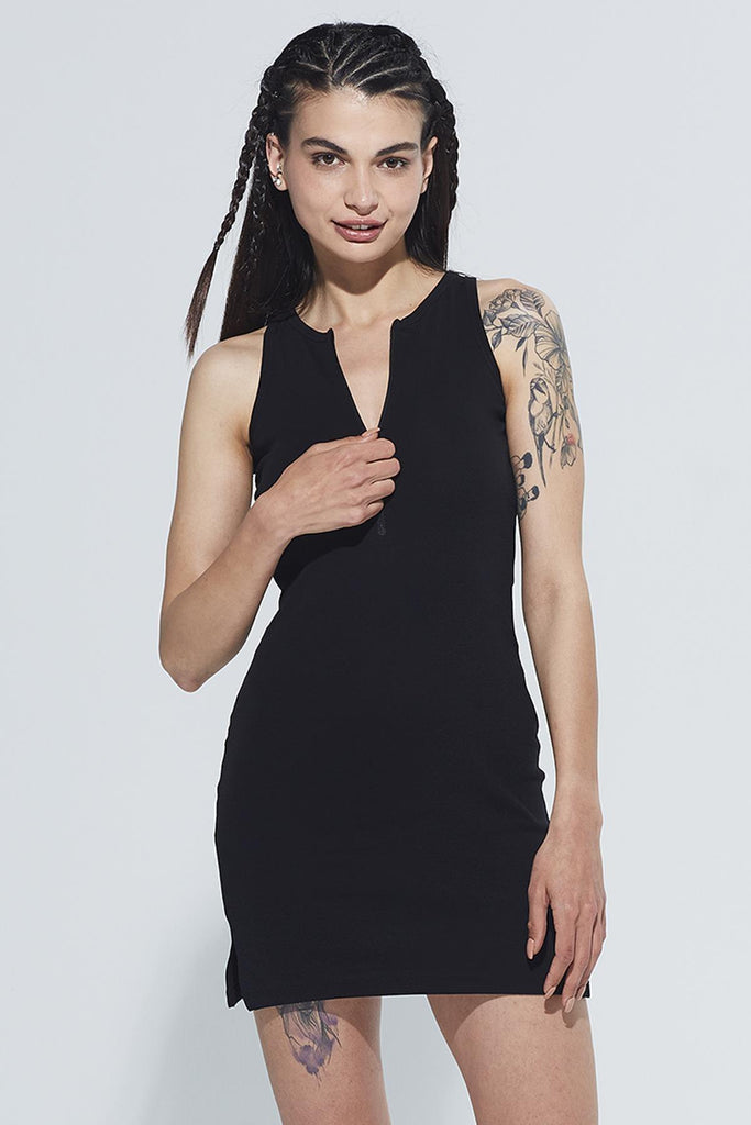 Organik Pamuk Mini Elbise, Slim Fit Fermuarlı - Adel