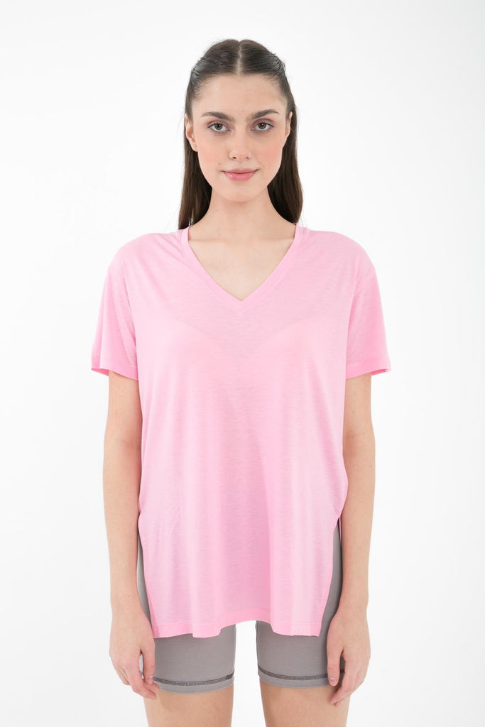 Kısa Kollu T-Shirt, V Yaka Yandan Yırtmaçlı - Boel