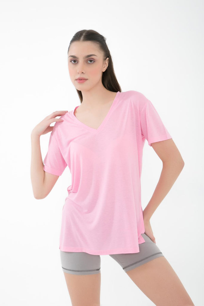Kısa Kollu T-Shirt, V Yaka Yandan Yırtmaçlı - Boel