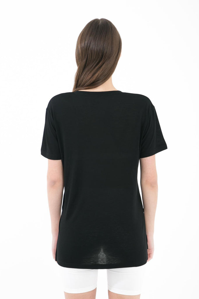 Kısa Kollu T-Shirt, V Yaka Yandan Yırtmaçlı - Boel