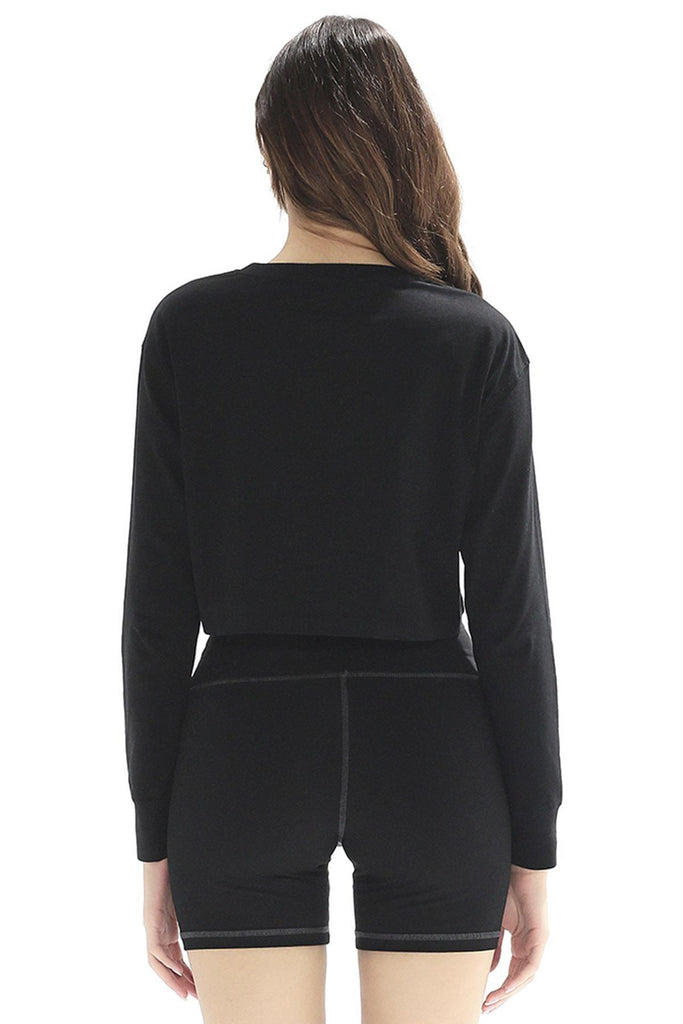 Organik Pamuk Crop T-Shirt, Uzun Kollu - Deniz