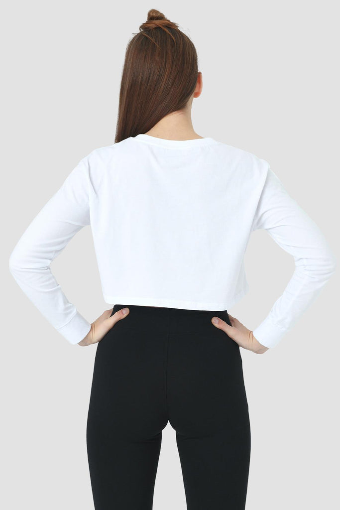 Organik Pamuk Crop T-Shirt, Uzun Kollu - Deniz