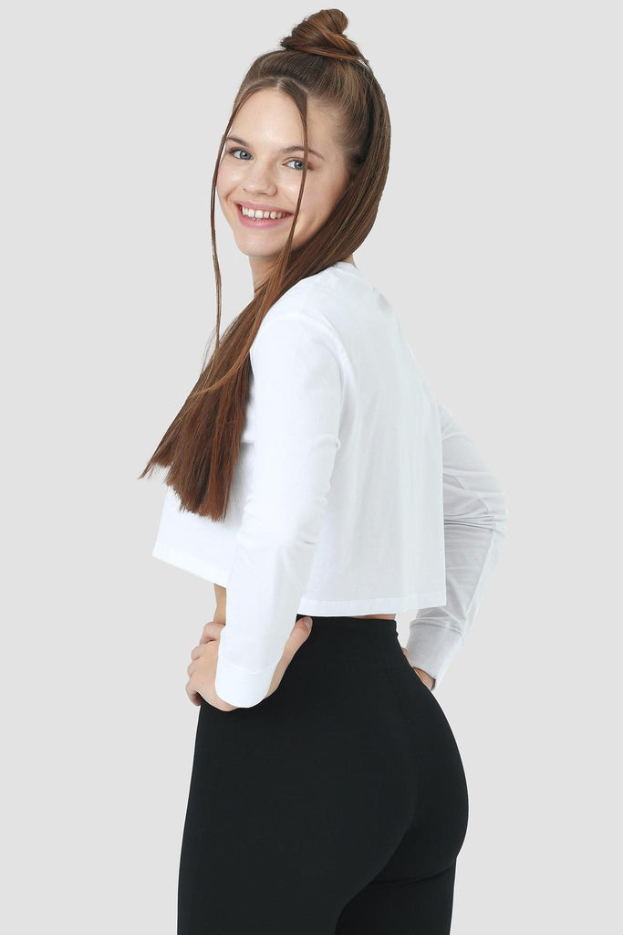 Organik Pamuk Crop T-Shirt, Uzun Kollu - Deniz