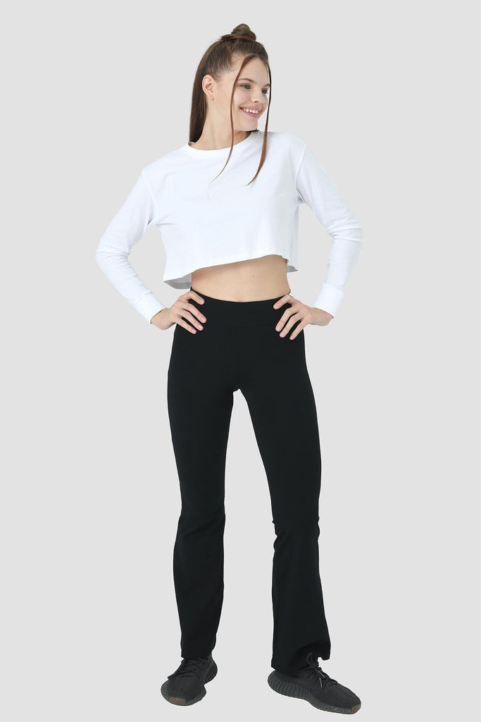 Organik Pamuk Crop T-Shirt, Uzun Kollu - Deniz