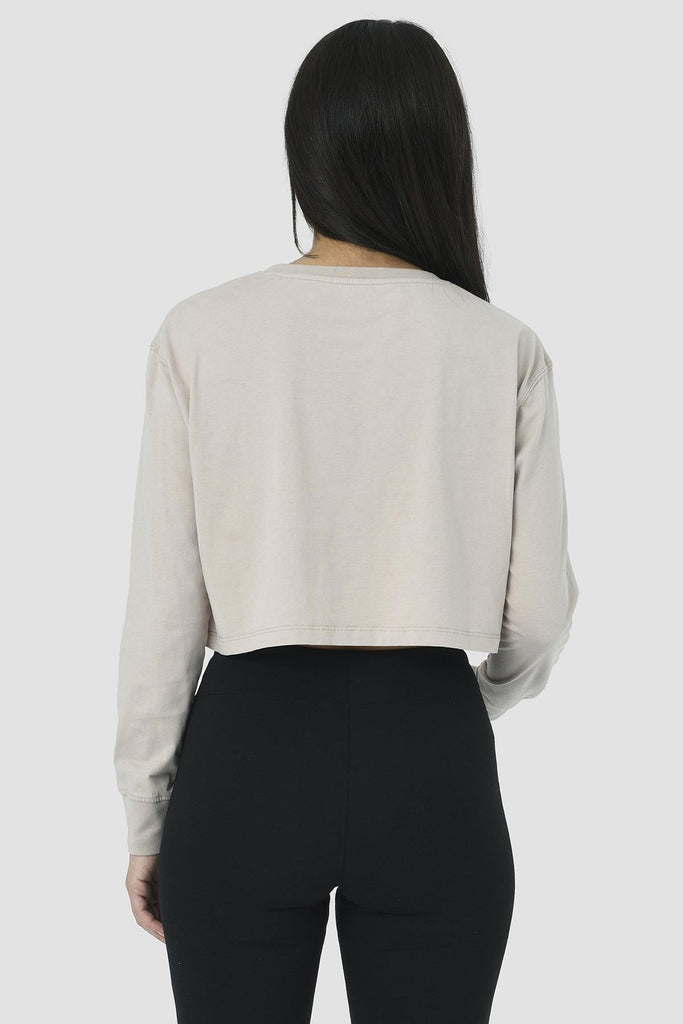 Organik Pamuk Crop T-Shirt, Uzun Kollu - Deniz