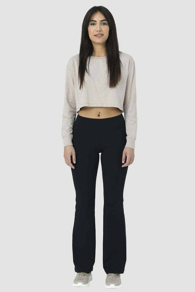 Organik Pamuk Crop T-Shirt, Uzun Kollu - Deniz