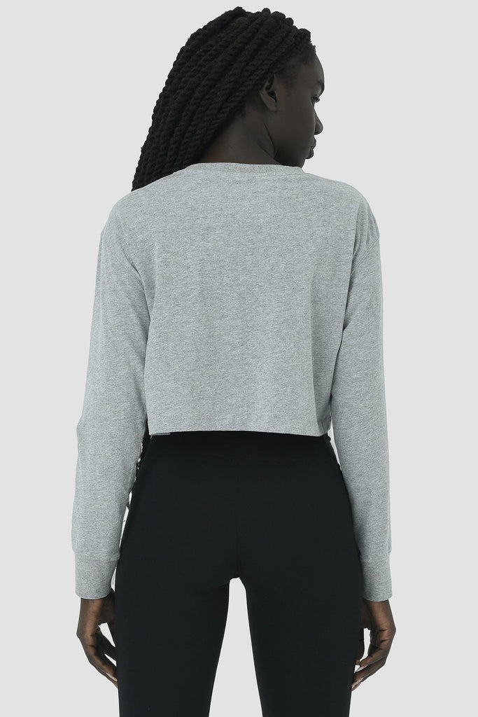 Organik Pamuk Crop T-Shirt, Uzun Kollu - Deniz
