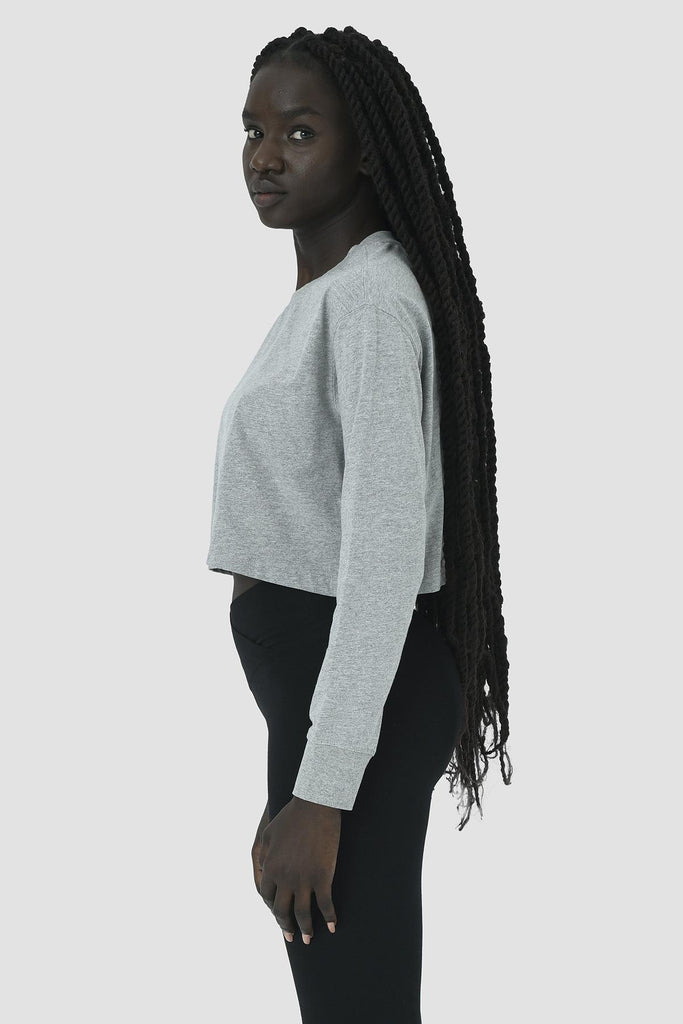 Organik Pamuk Crop T-Shirt, Uzun Kollu - Deniz