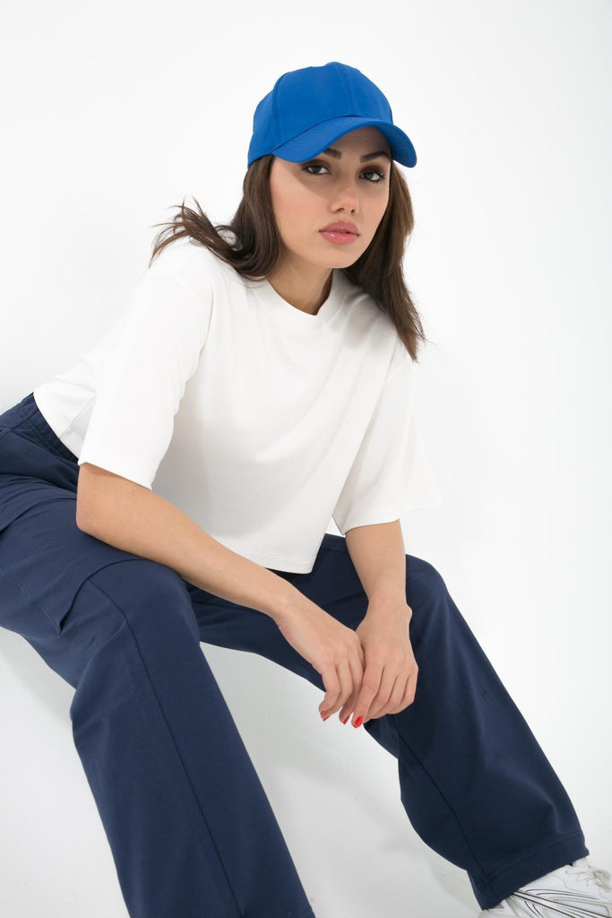 Örme Crop T-Shirt, Kısa Kollu Rahat Kesim - Fabriel
