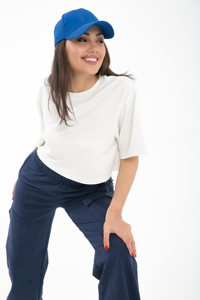 Örme Crop T-Shirt, Kısa Kollu Rahat Kesim - Fabriel