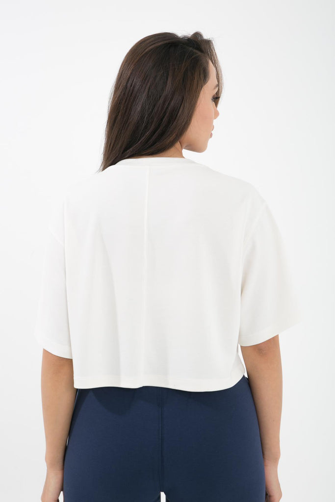 Örme Crop T-Shirt, Kısa Kollu Rahat Kesim - Fabriel