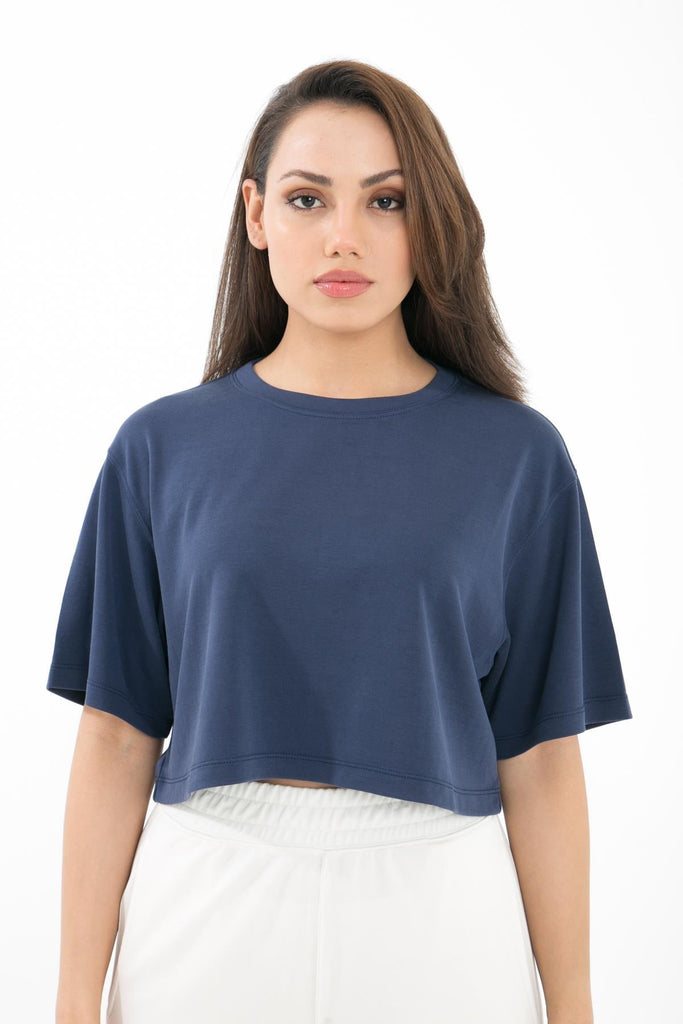 Örme Crop T-Shirt, Kısa Kollu Rahat Kesim - Fabriel