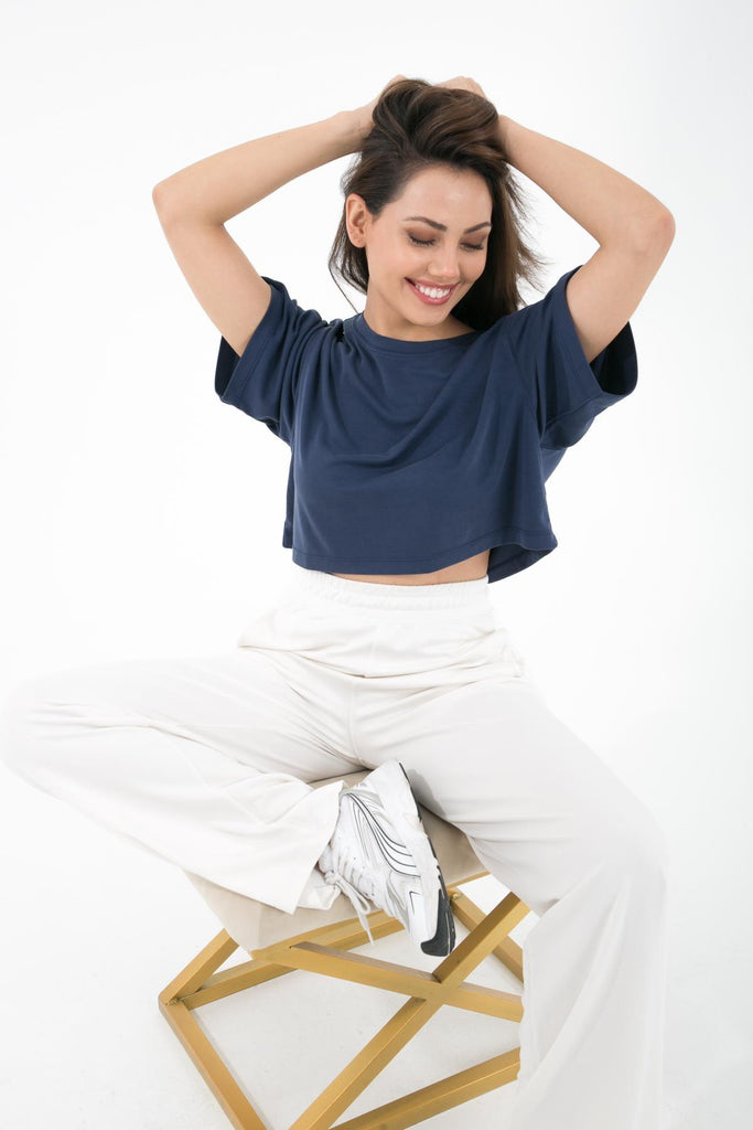 Örme Crop T-Shirt, Kısa Kollu Rahat Kesim - Fabriel