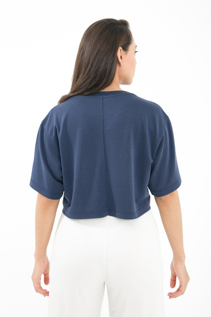 Örme Crop T-Shirt, Kısa Kollu Rahat Kesim - Fabriel