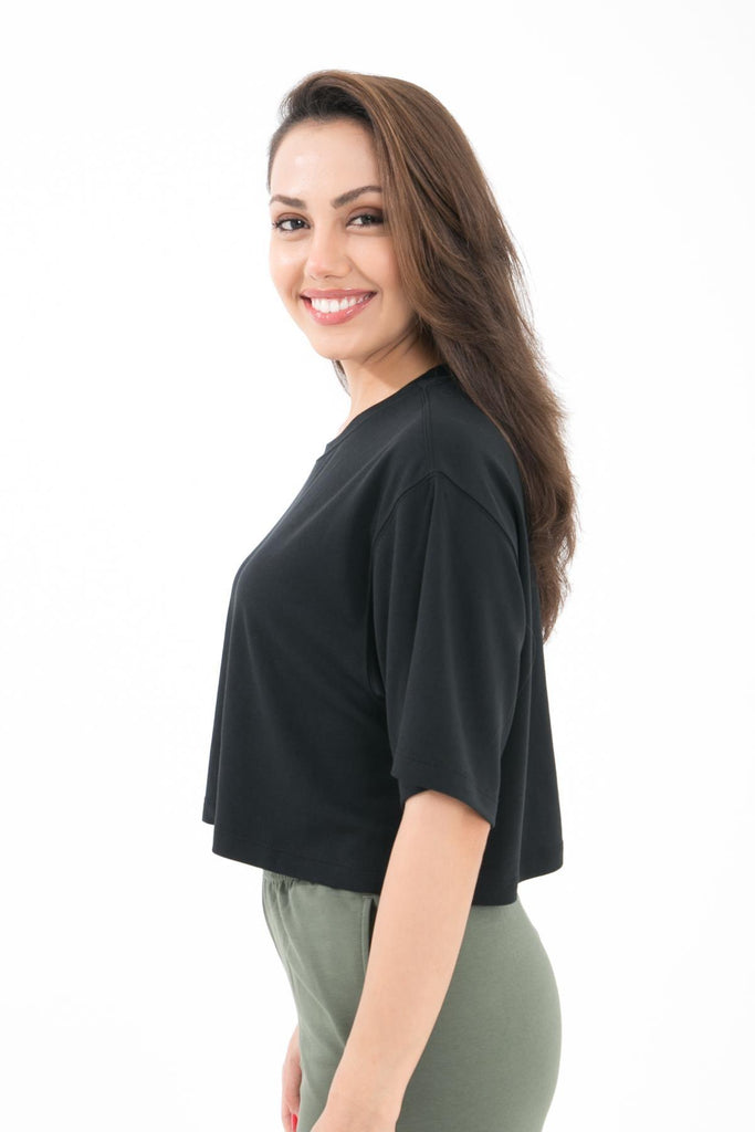 Örme Crop T-Shirt, Kısa Kollu Rahat Kesim - Fabriel