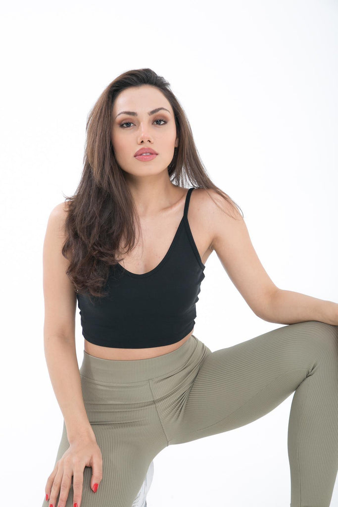 Örme Crop Body, Askılı V Yaka - Famiel