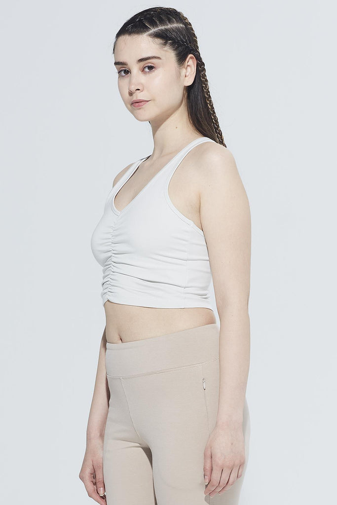 Organik Pamuk Crop Body, V Yaka Büzgülü - Freya
