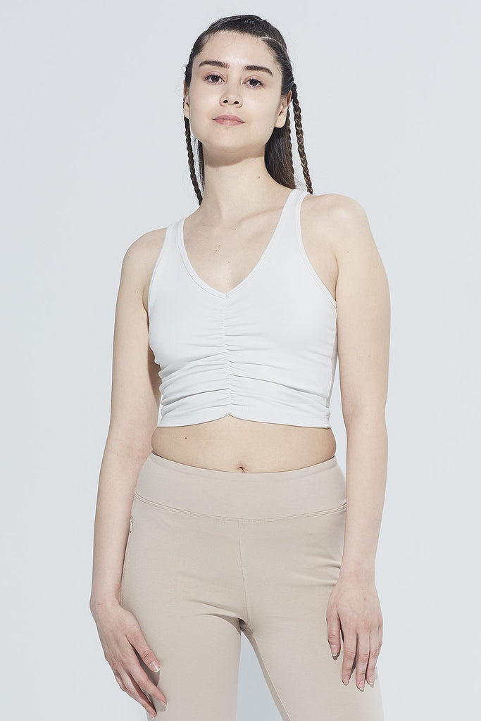 Organik Pamuk Crop Body, V Yaka Büzgülü - Freya