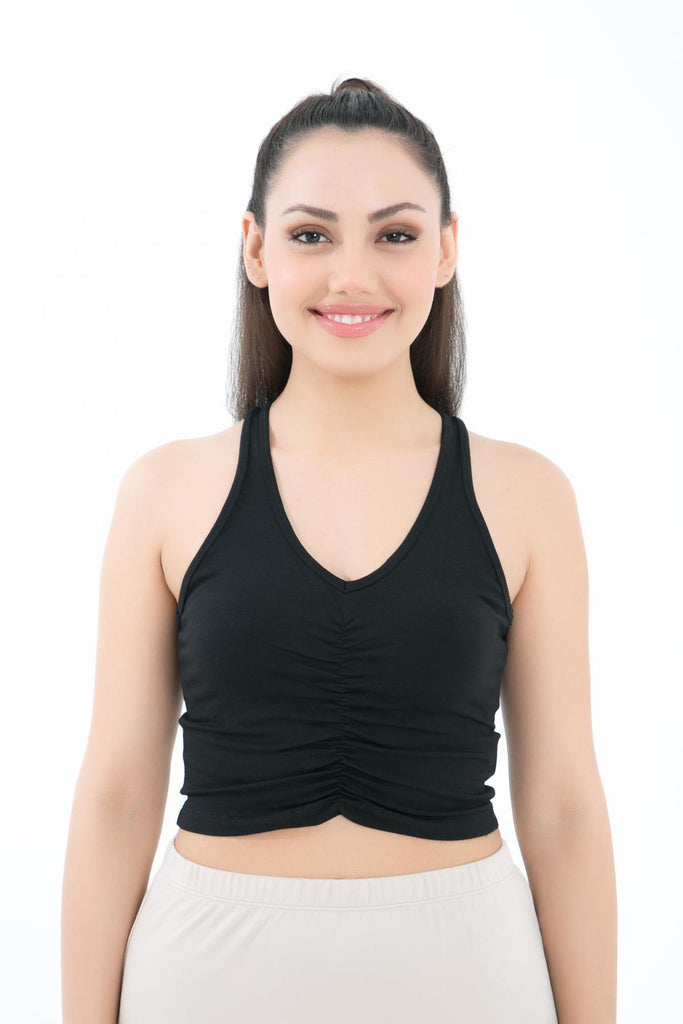 Organik Pamuk Crop Body, V Yaka Büzgülü - Freya