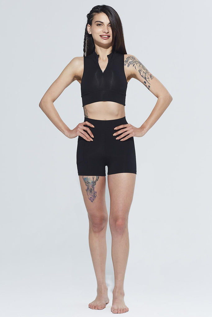 Organik Pamuk Crop Body, Fermuarlı Dik Yaka - Mila