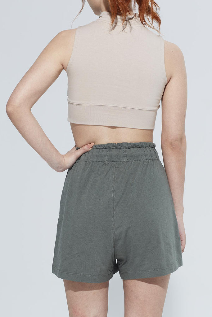Organik Pamuk Crop Body, Fermuarlı Dik Yaka - Mila