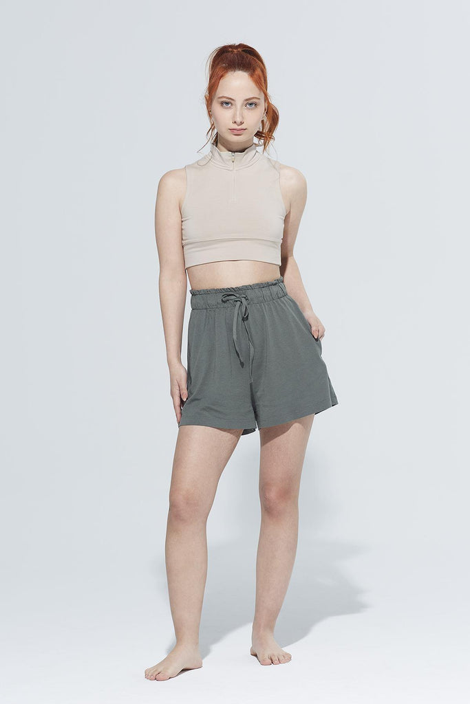 Organik Pamuk Crop Body, Fermuarlı Dik Yaka - Mila
