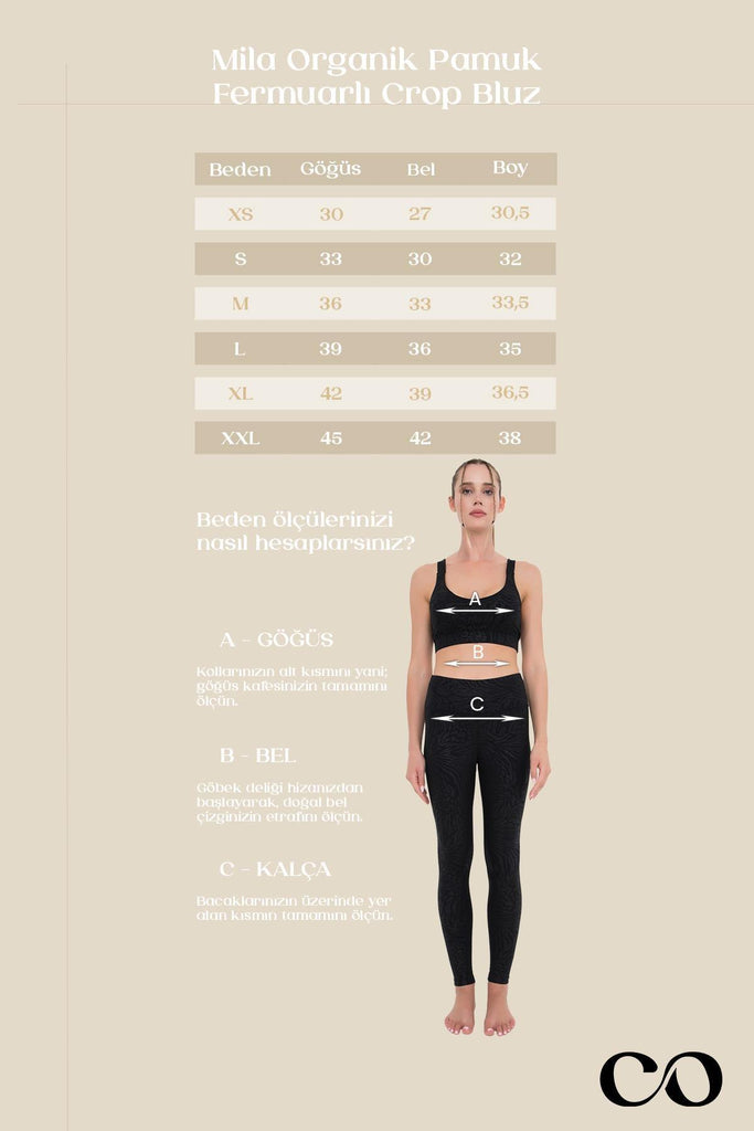 Organik Pamuk Crop Body, Fermuarlı Dik Yaka - Mila