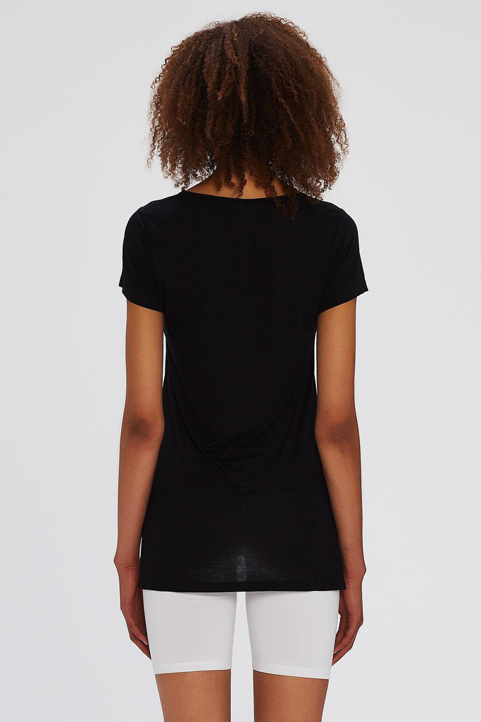 Örme T-Shirt, V Yaka Yırtmaçlı Rahat Kesim - Paloma