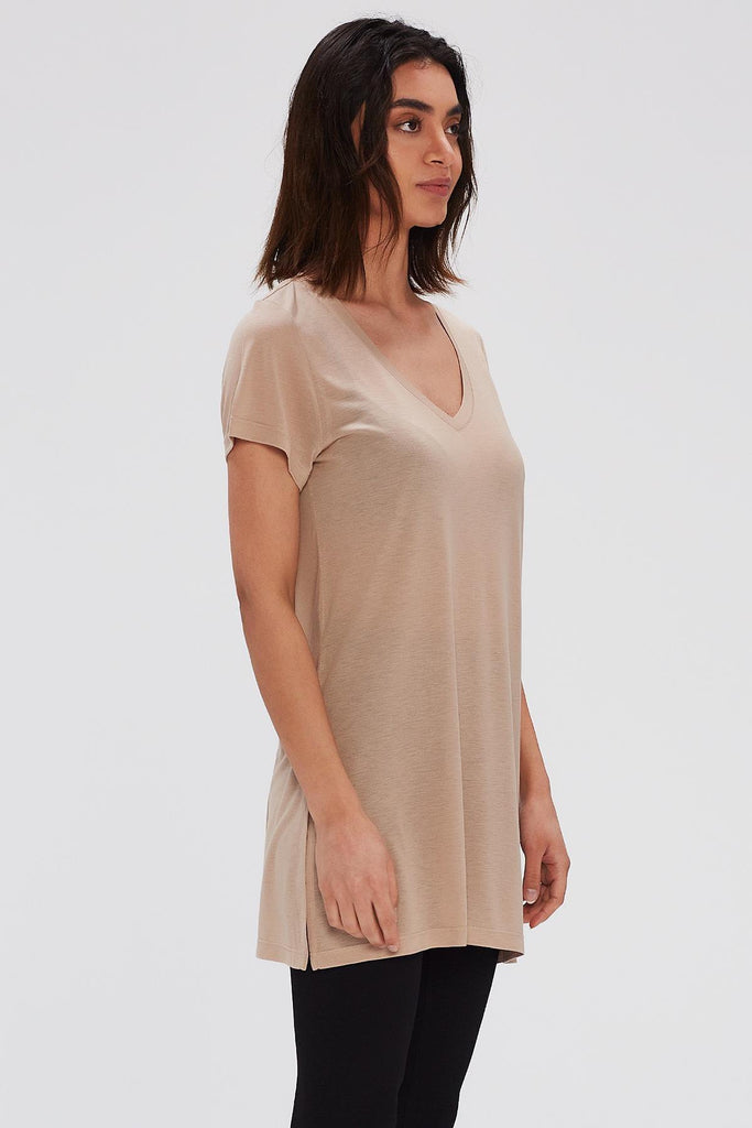 Örme T-Shirt, V Yaka Yırtmaçlı Rahat Kesim - Paloma