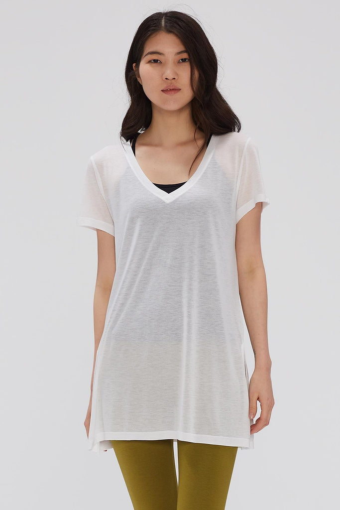Örme T-Shirt, V Yaka Yırtmaçlı Rahat Kesim - Paloma