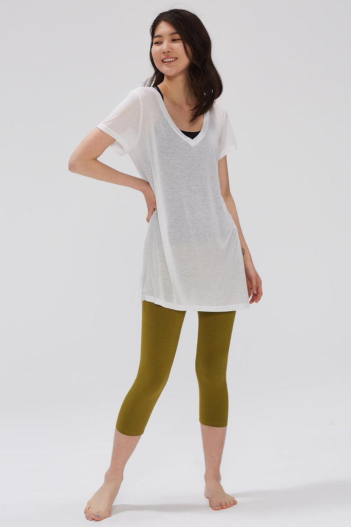 Örme T-Shirt, V Yaka Yırtmaçlı Rahat Kesim - Paloma