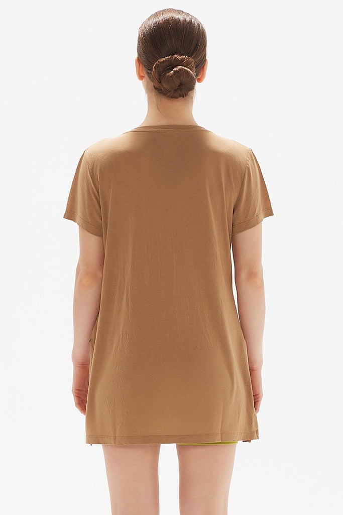Örme T-Shirt, V Yaka Yırtmaçlı Rahat Kesim - Paloma