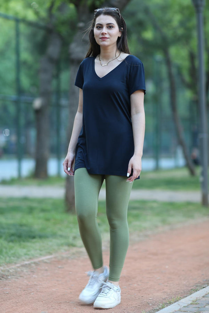 Örme T-Shirt, V Yaka Yırtmaçlı Rahat Kesim - Paloma