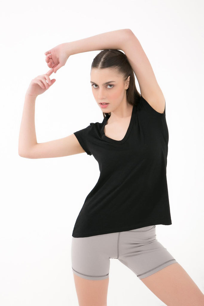 Örme T-Shirt, V Yaka Kısa Kollu Rahat Kesim - Phul