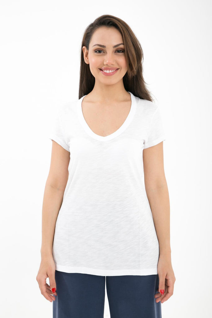 Örme T-Shirt, V Yaka Kısa Kollu Rahat Kesim - Phul