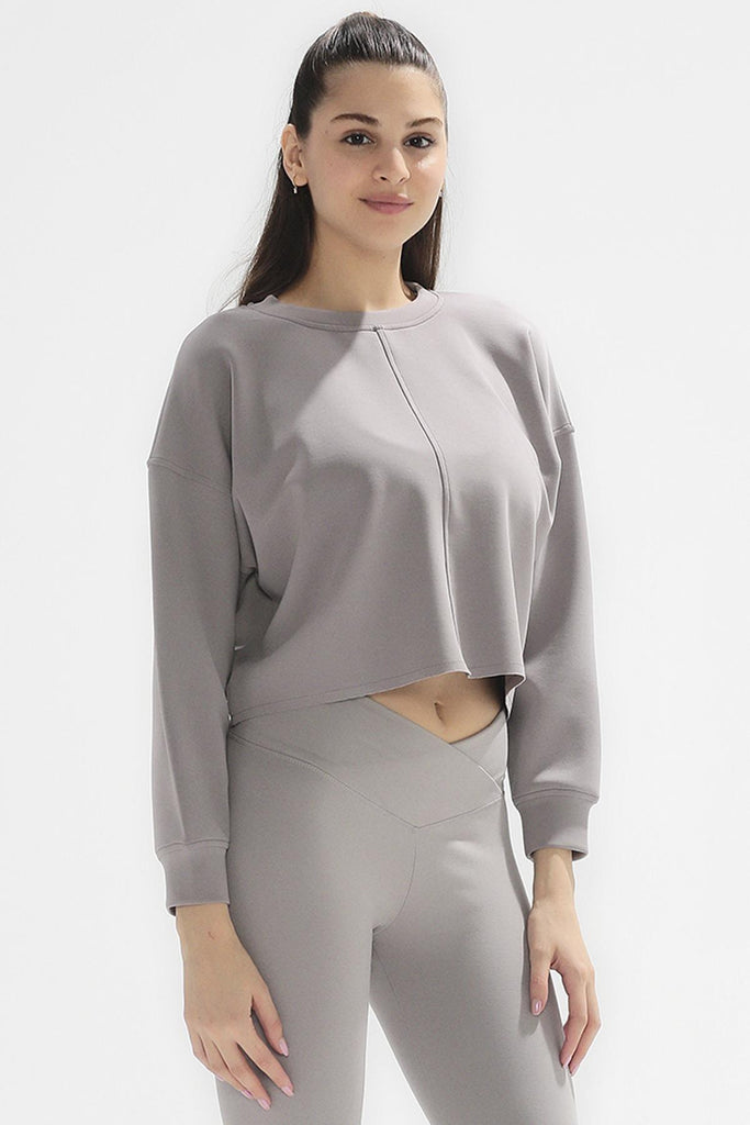 Örme Crop Sweatshirt, Bisiklet Yaka - Poe