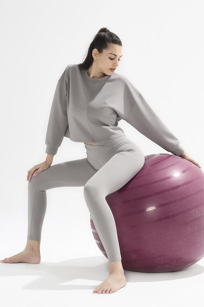 Örme Crop Sweatshirt, Bisiklet Yaka - Poe