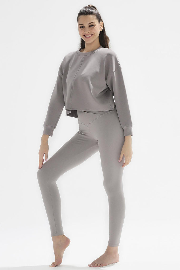 Örme Crop Sweatshirt, Bisiklet Yaka - Poe