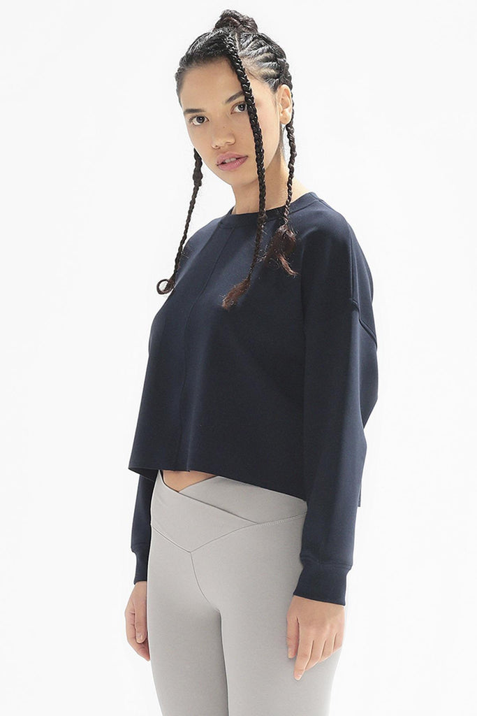 Örme Crop Sweatshirt, Bisiklet Yaka - Poe
