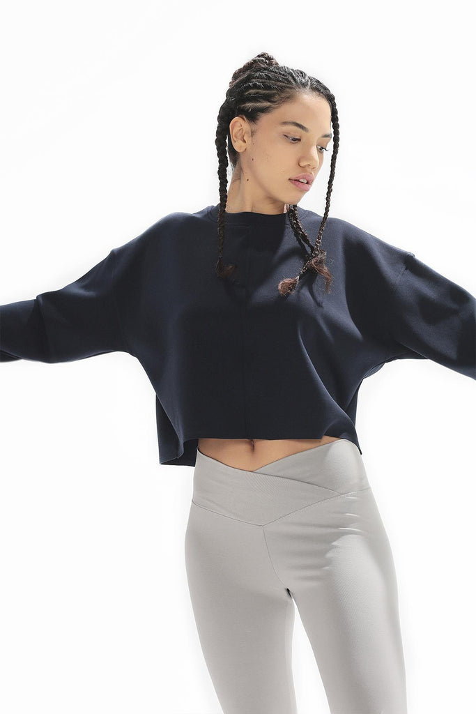 Örme Crop Sweatshirt, Bisiklet Yaka - Poe