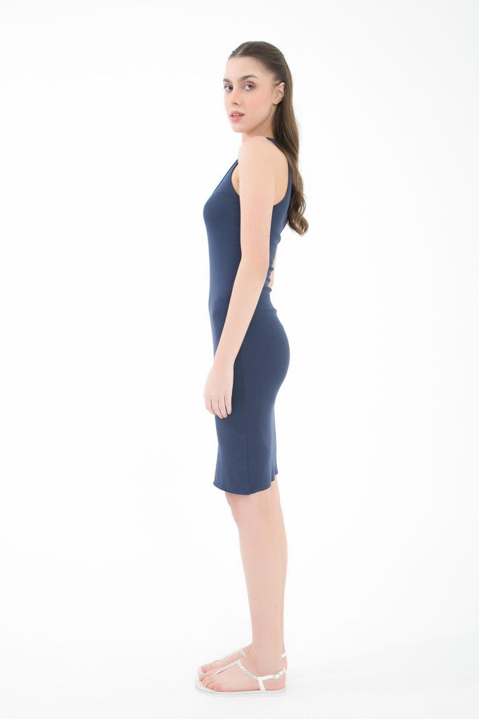 Organik Pamuk Elbise, V Yaka Slim Fit Midi Boy - Pruel