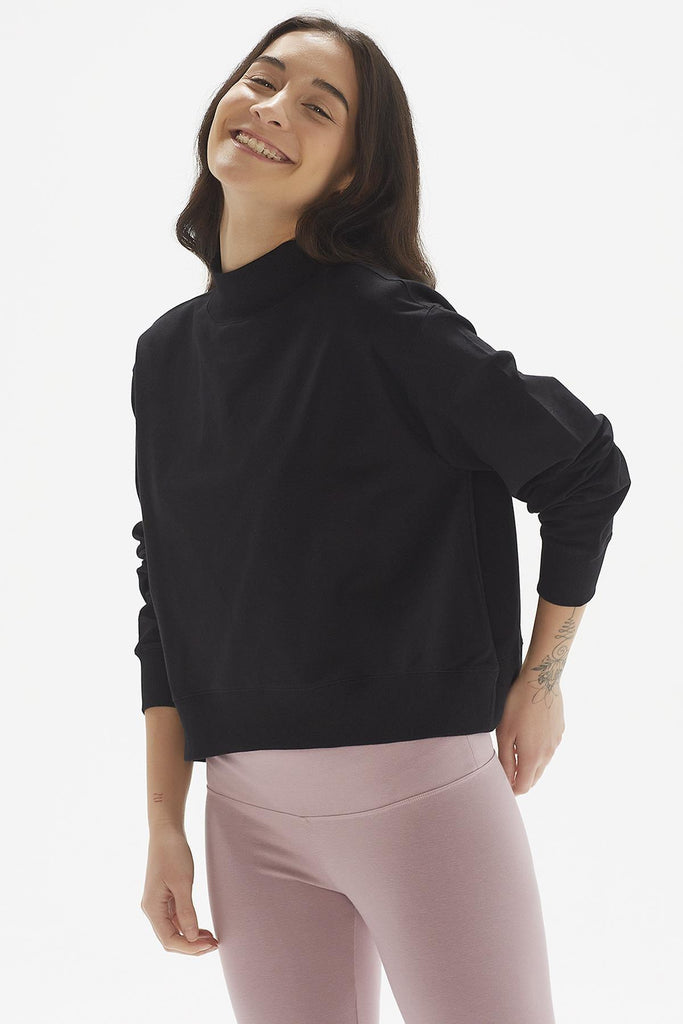 Pamuklu Crop Sweatshirt, Dik Yaka - Rosetta