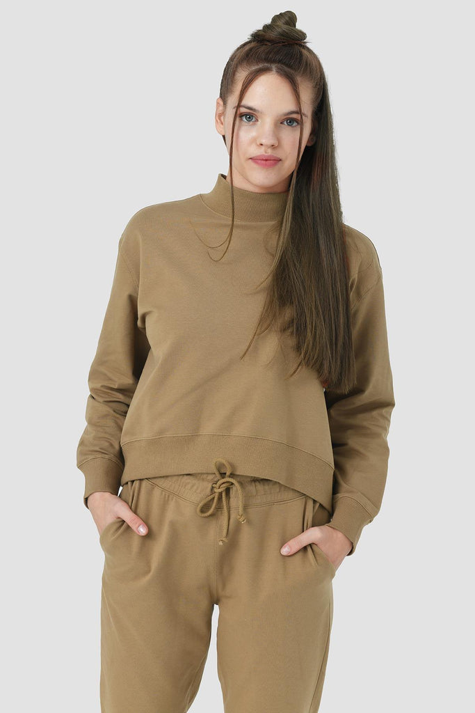 Pamuklu Crop Sweatshirt, Dik Yaka - Rosetta