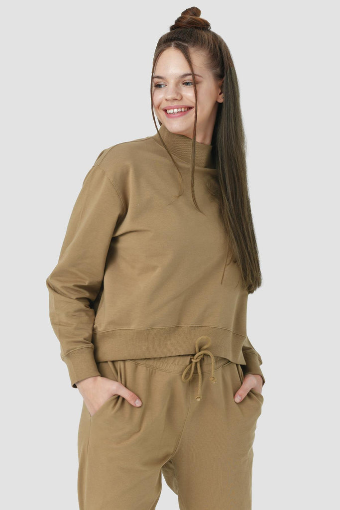 Pamuklu Crop Sweatshirt, Dik Yaka - Rosetta