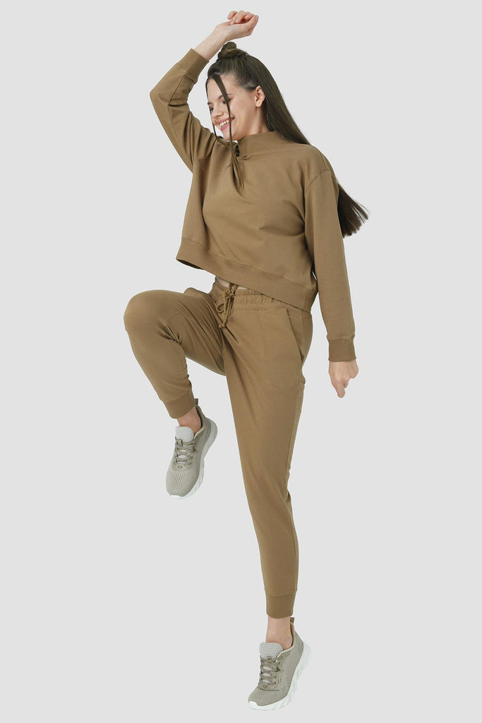 Pamuklu Crop Sweatshirt, Dik Yaka - Rosetta