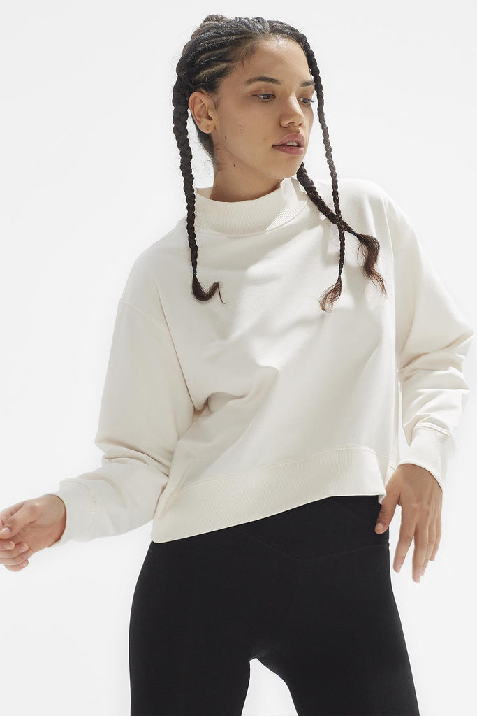Pamuklu Crop Sweatshirt, Dik Yaka - Rosetta