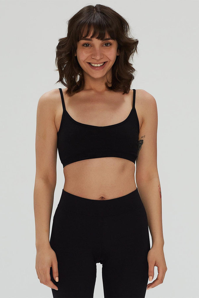 Destekli Spor Sütyeni Bra, Kare Yaka - Terra