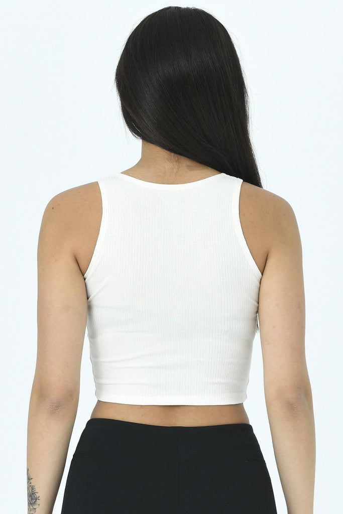 Organik Pamuk Crop T-Shirt, Askılı Kare Yaka Ribanalı - Vega